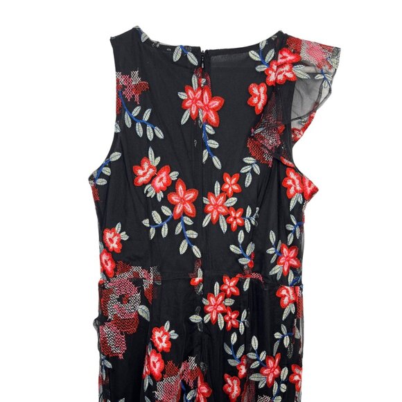 Sam Edelman Black Red Floral Embroidered Sheath Dress Women’s Size 8 - Picture 10 of 12